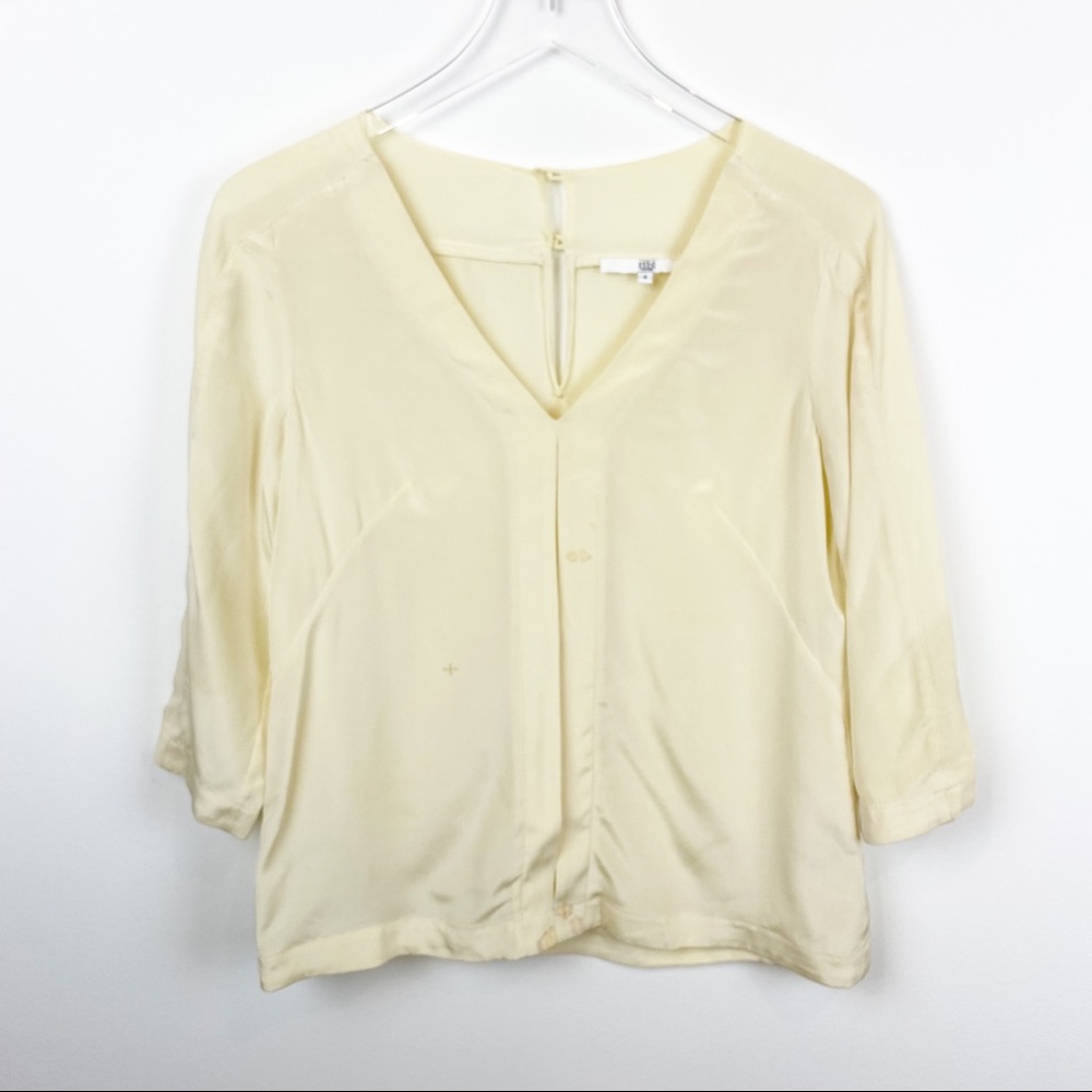 Tibi | Cream 100% Silk Pleated Blouse